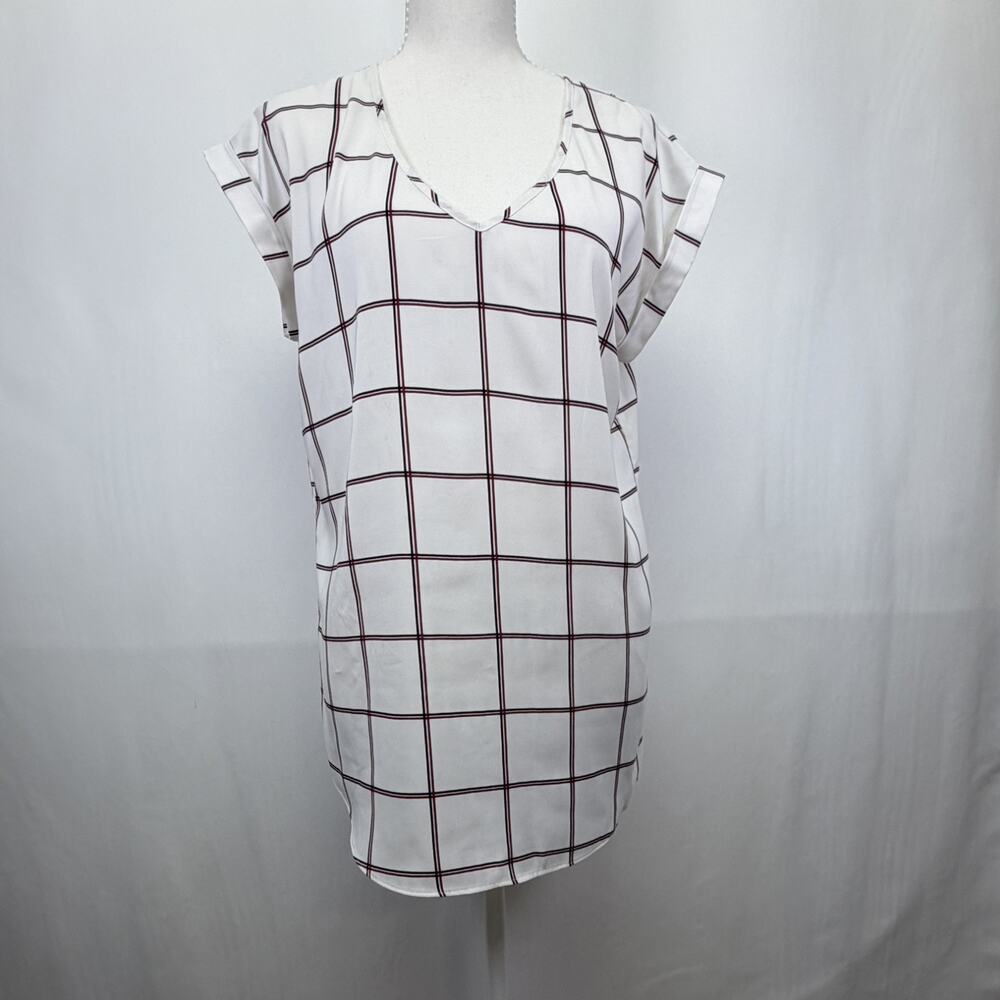 Express Women's White Checkered Sleeveless Top Shirt Size Medium Blouse